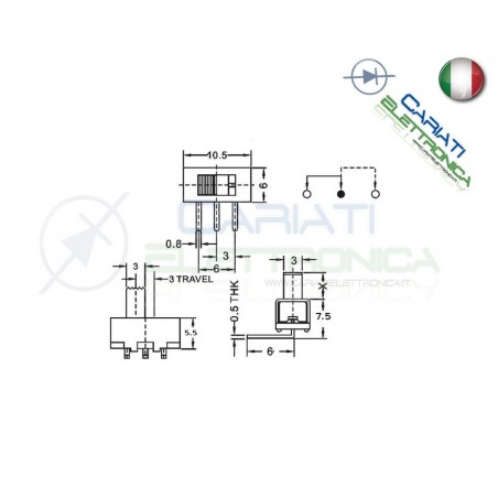 2 PEZZI Interruttore Deviatore a Slitta Slide 3 pin 90 gradi con altezza leva 4mm