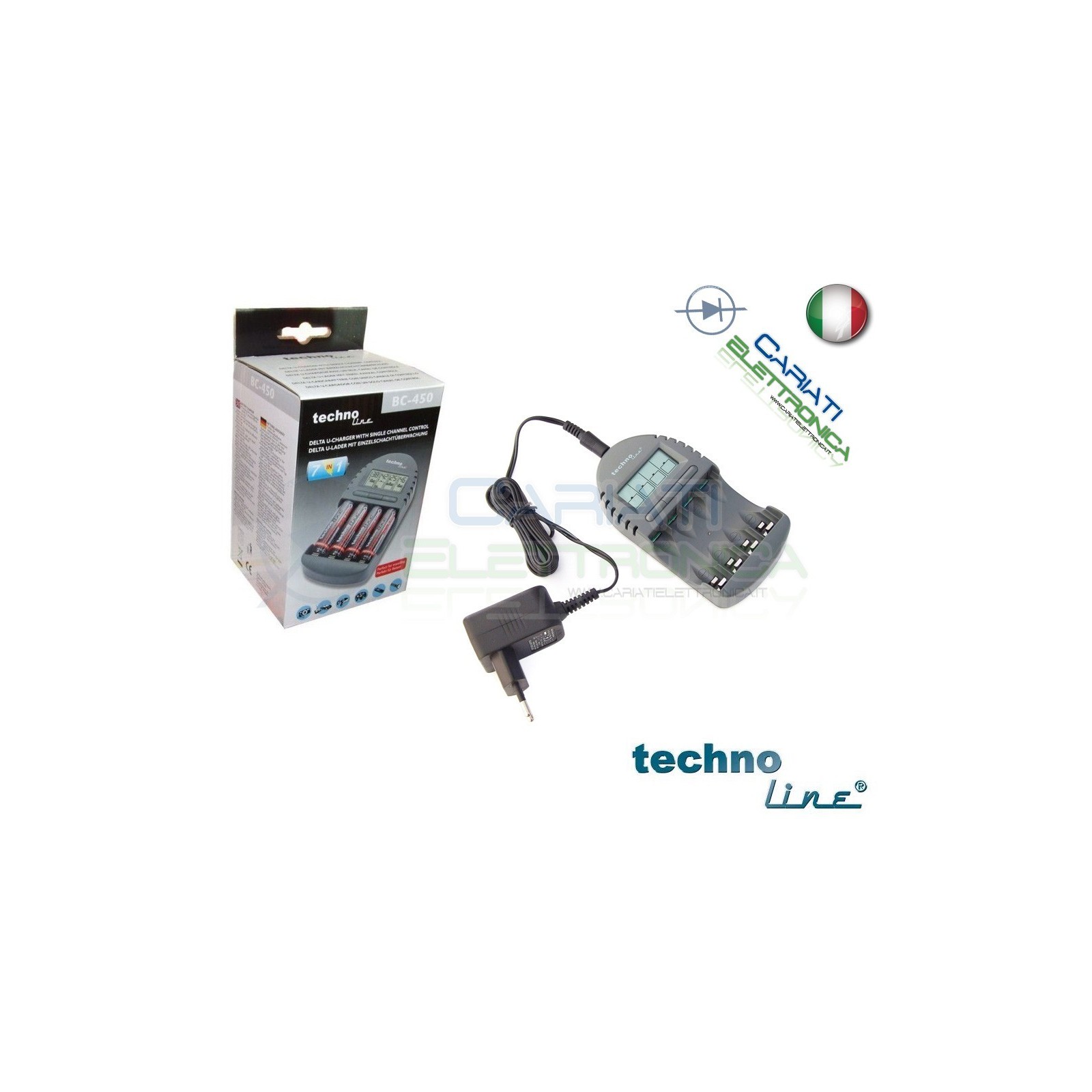 Technoline BC450 Caricabatterie elettronico AA AAA Stilo Ministilo con DisplayTechnoline