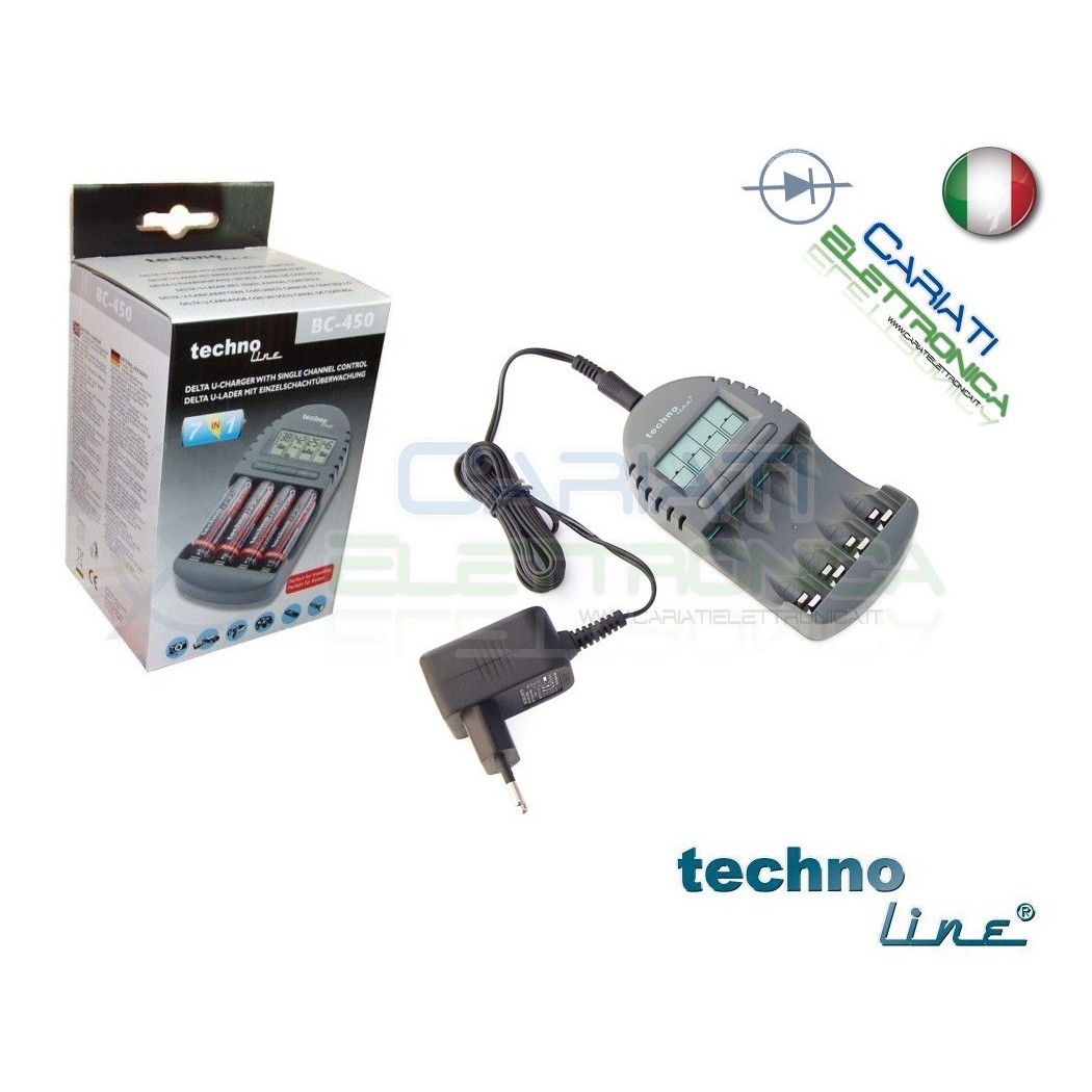 Technoline BC450 Caricabatterie elettronico AA AAA Stilo Ministilo con DisplayTechnoline