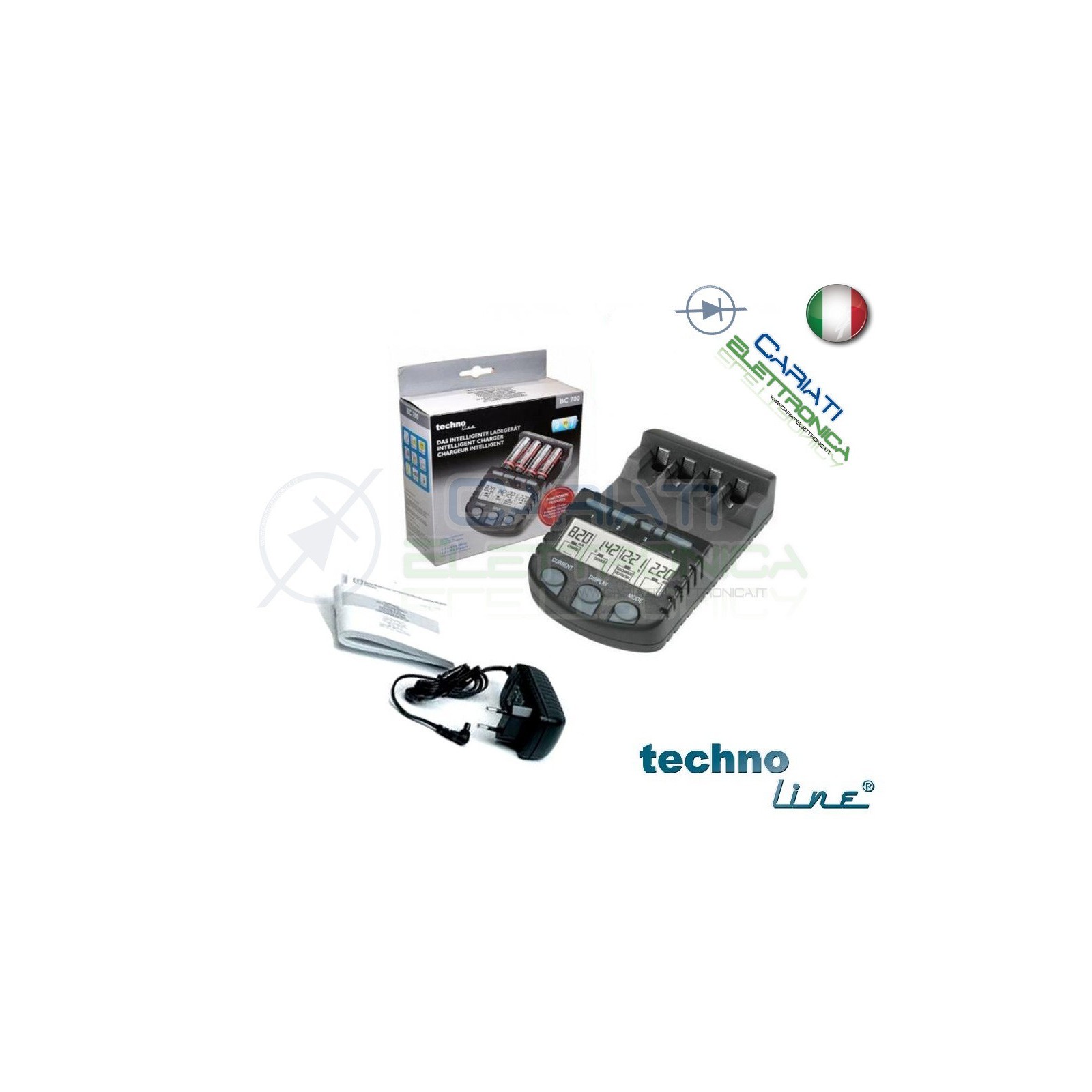 Technoline BC700 Caricabatterie elettronico AA AAA Stilo Ministilo con Display