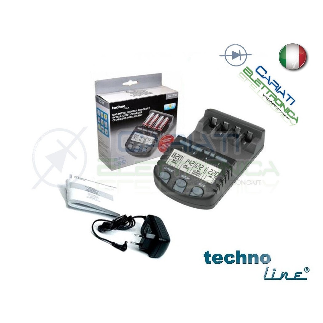 Technoline BC700 Caricabatterie elettronico AA AAA Stilo Ministilo con Display