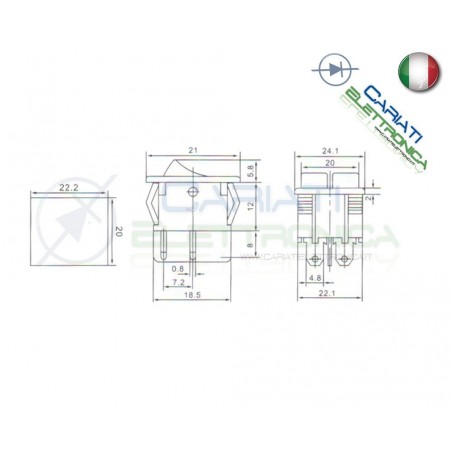 Interruttore a Bilanciere Bipolare ON OFF 6A 250V DPST Rocket