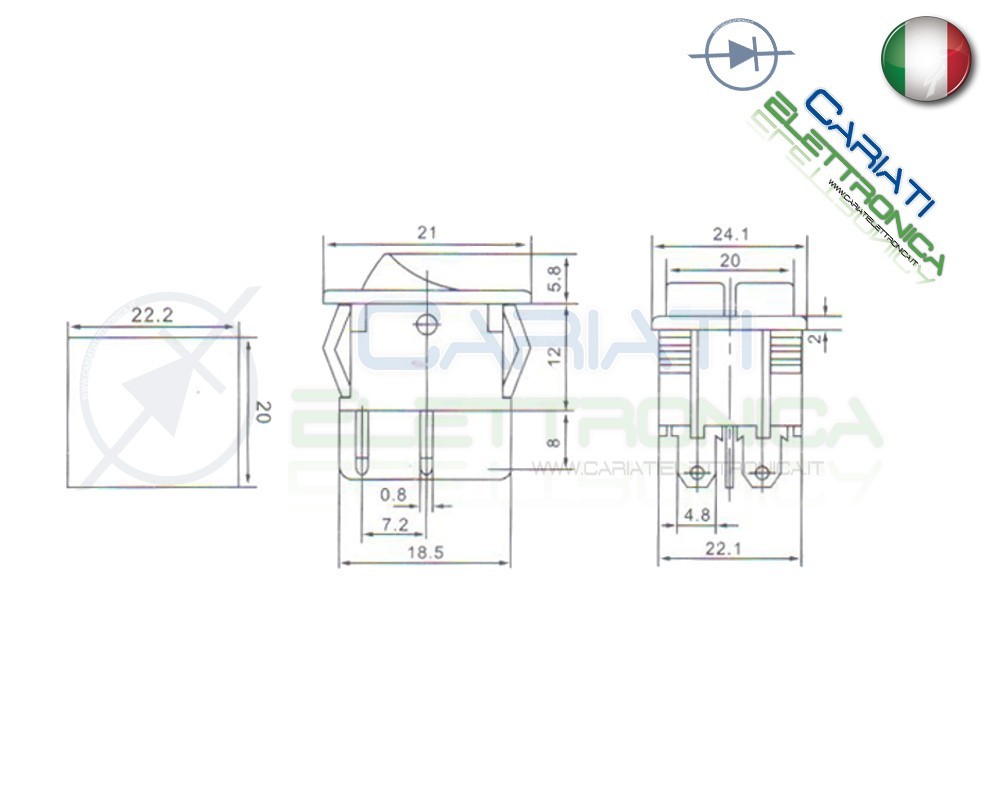 Interruttore A Bilanciere ALPS Giappone DPST 6A 250V – Miniatura Per Pannello Snap-In - Foto 3