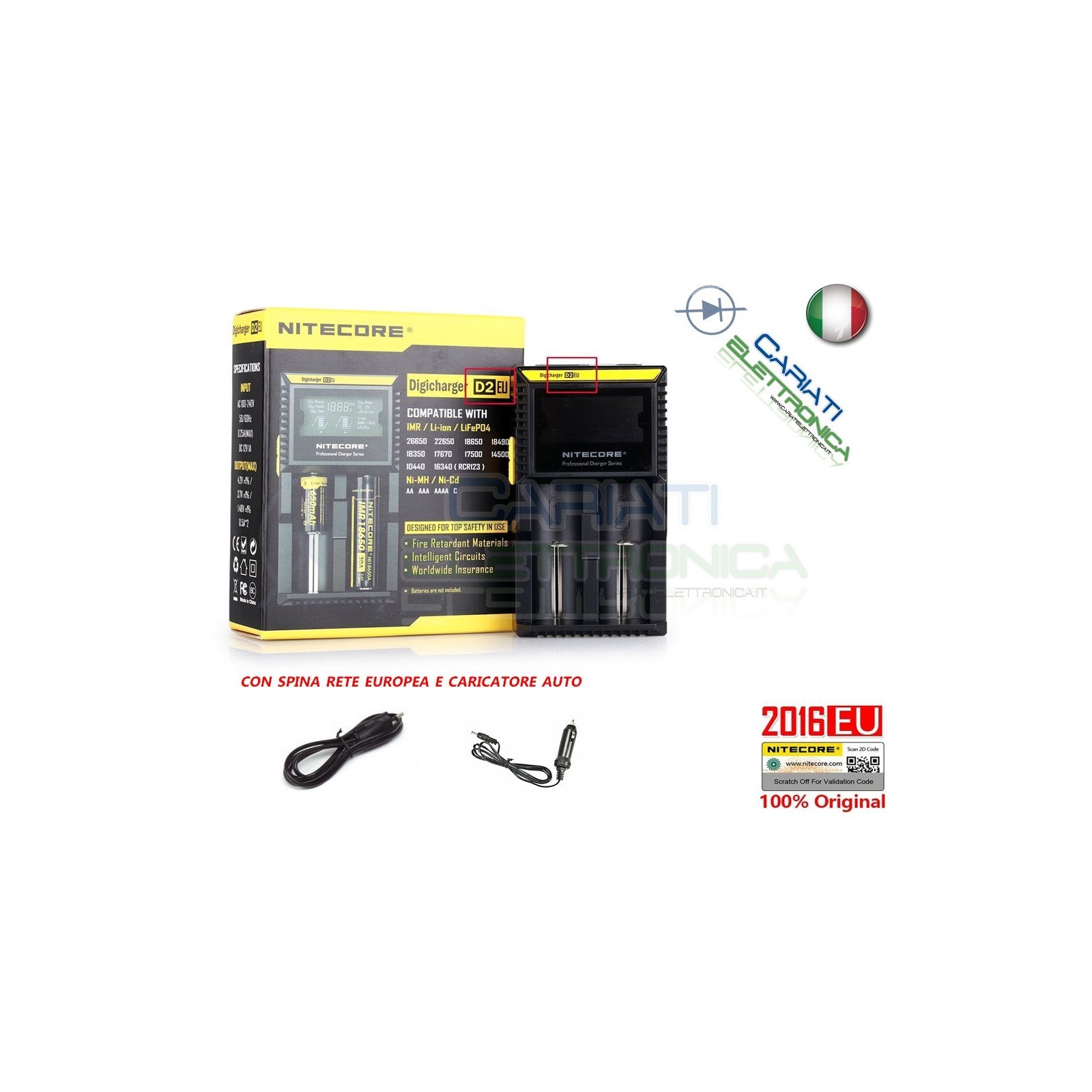 Caricabatterie Nitecore D2 EU 2016 Professional per 18650 18350 26650 AAA AA Nitecore
