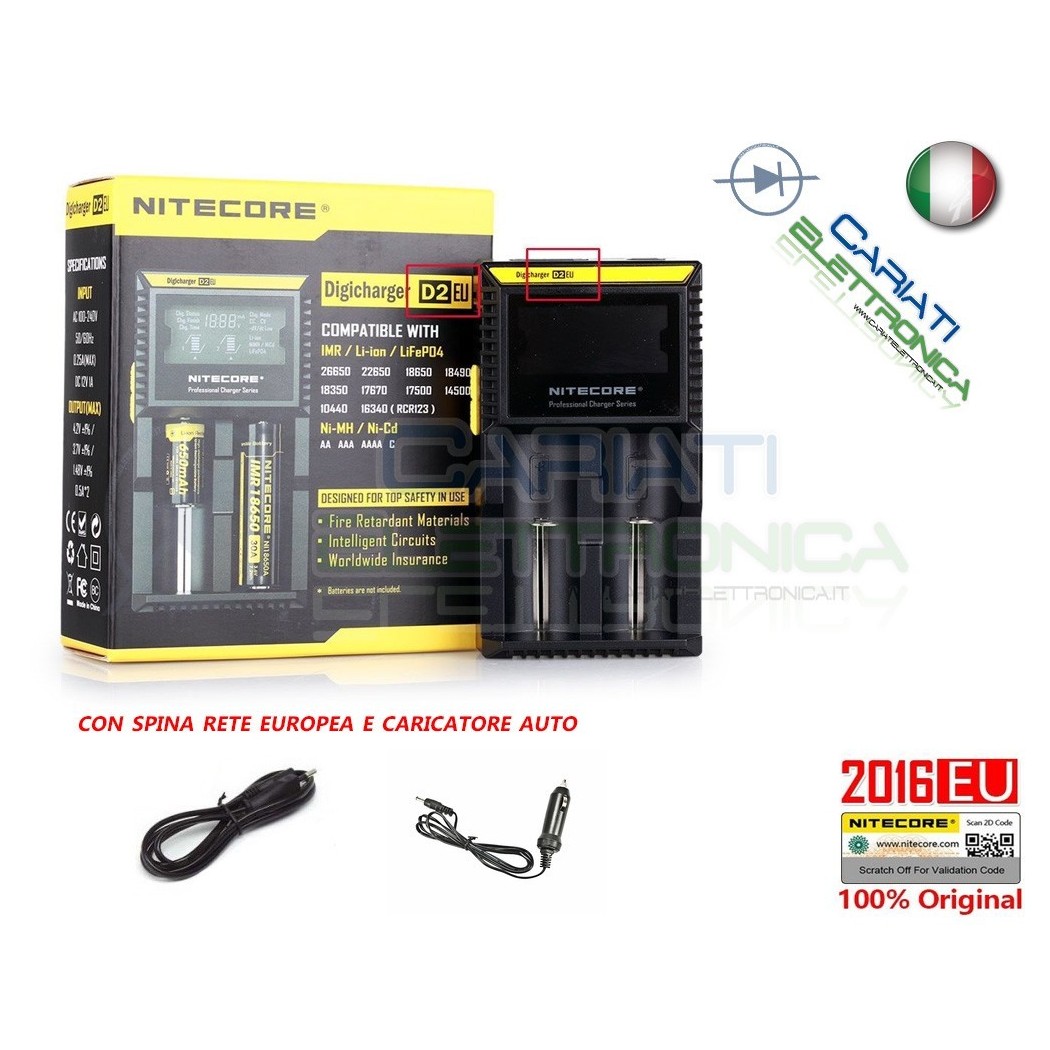 Caricabatterie Nitecore D2 EU 2016 Professional per 18650 18350 26650 AAA AA Nitecore