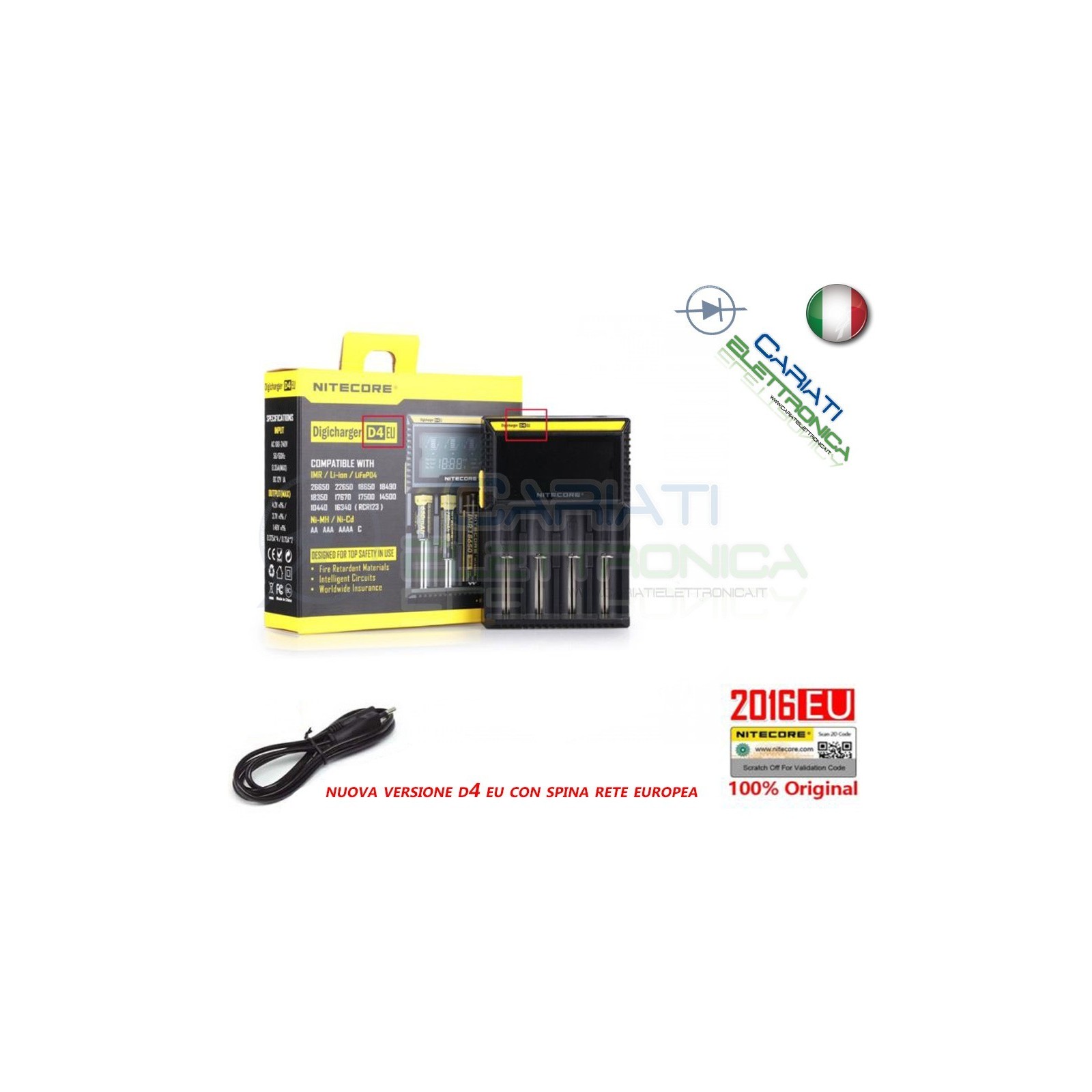 Caricabatterie Nitecore D4 EU 2016 Professional per 18650 18350 26650 AAA AA Nitecore