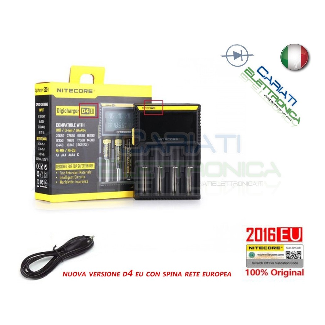 Caricabatterie Nitecore D4 EU 2016 Professional per 18650 18350 26650 AAA AA Nitecore