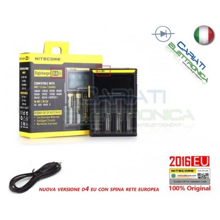 Caricabatterie Nitecore D4 EU 2016 Professional per 18650 18350 26650 AAA AA Nitecore