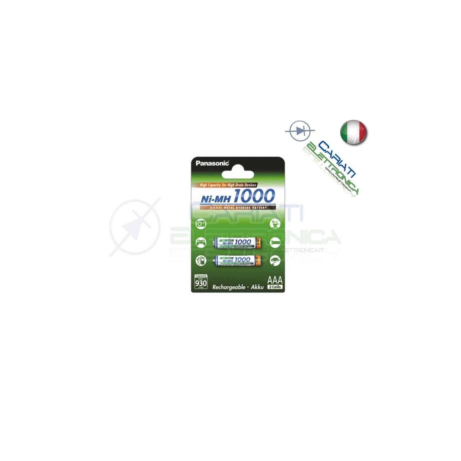 2 PEZZI PILA BATTERIA RICARICABILE PANASONIC R03 AAA Ni-MH 1000mAhPanasonic