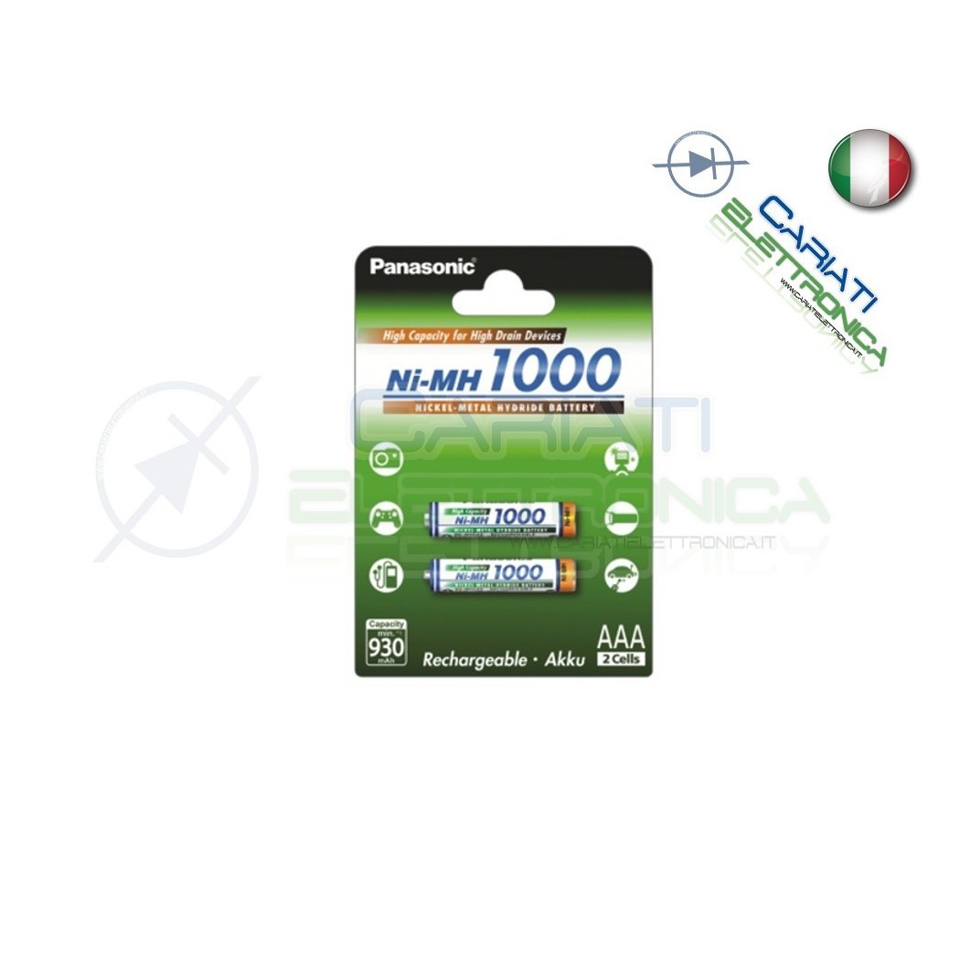 2 PEZZI PILA BATTERIA RICARICABILE PANASONIC R03 AAA Ni-MH 1000mAhPanasonic