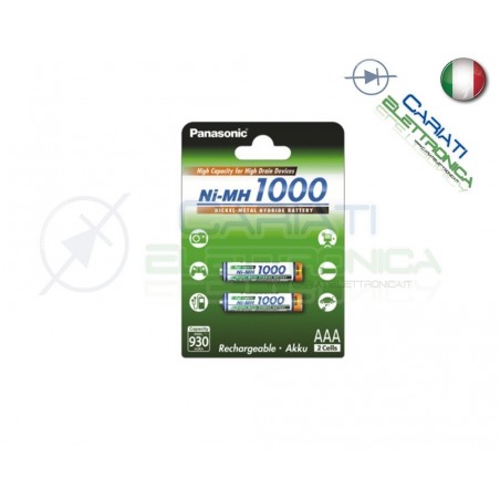 2 PEZZI PILA BATTERIA RICARICABILE PANASONIC R03 AAA Ni-MH 1000mAhPanasonic
