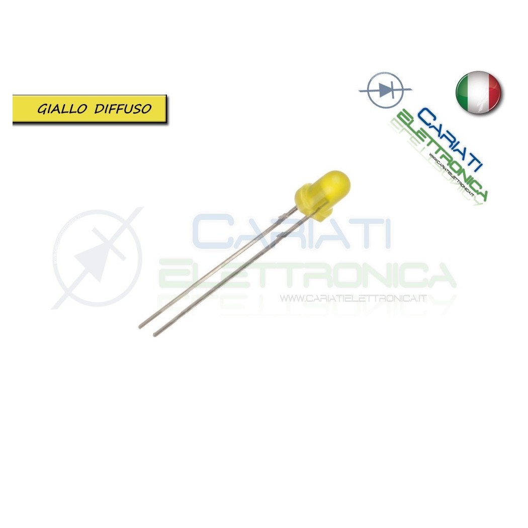 100 pz Led 3mm Gialli Giallo Luce Diffusa 1000mcd