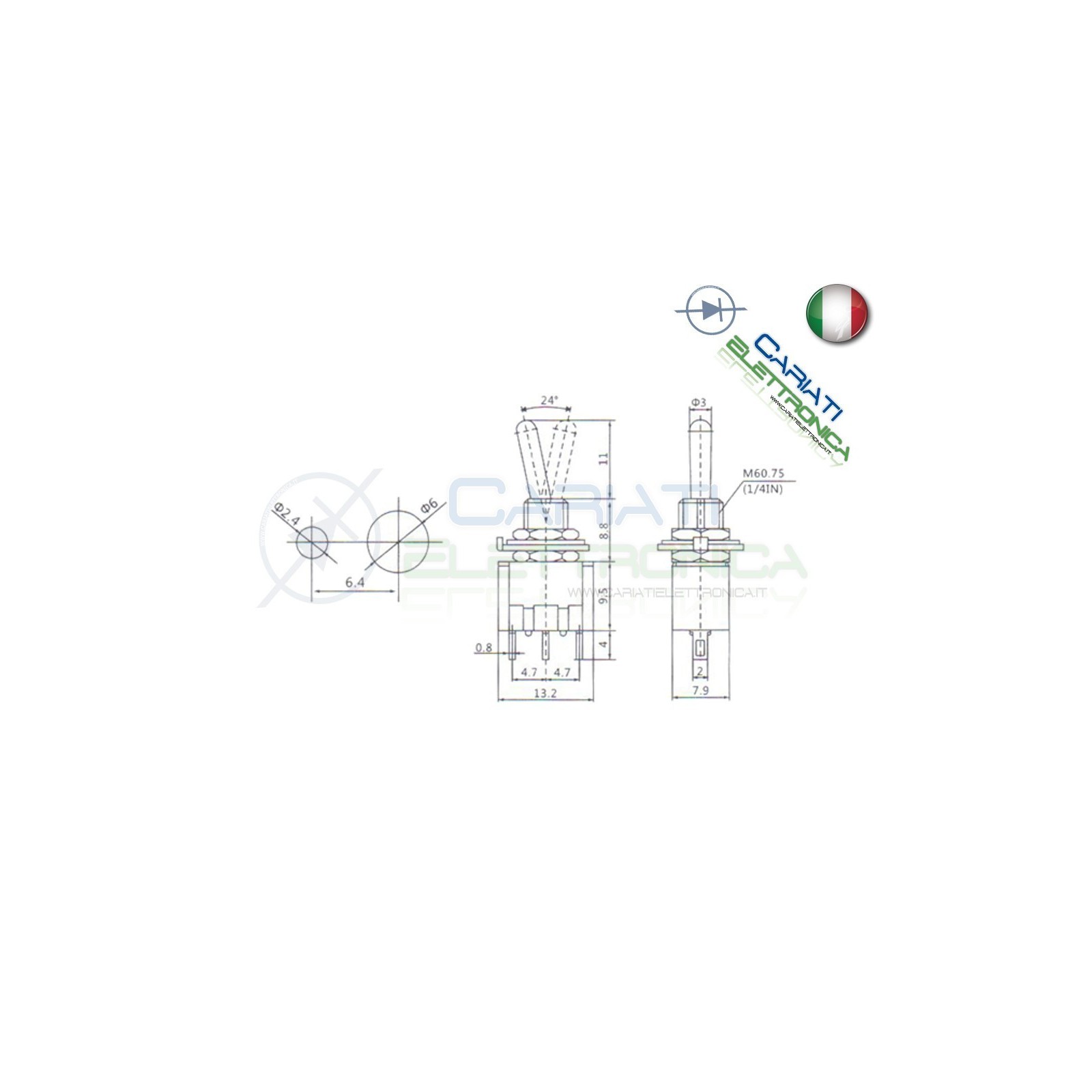 Interruttore MTS-103 ON OFF ON 2A 250V SPDT , Deviatore a Leva 1 via da pannelloGenerico