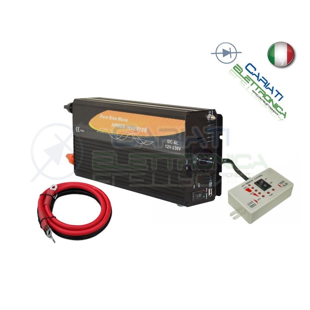 POWER INVERTER 600W MAX 1200W WATT ONDA SINUSOIDALE PURA 12V DC 230V
