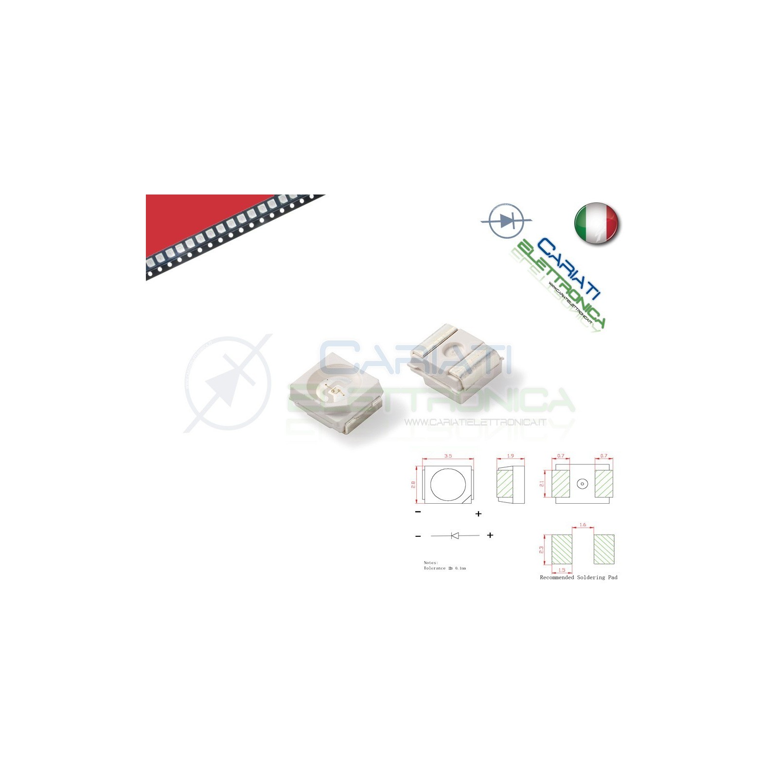 10 pz Led smd 3528 ROSSO PLCC PLCC2 Alta Luminosità