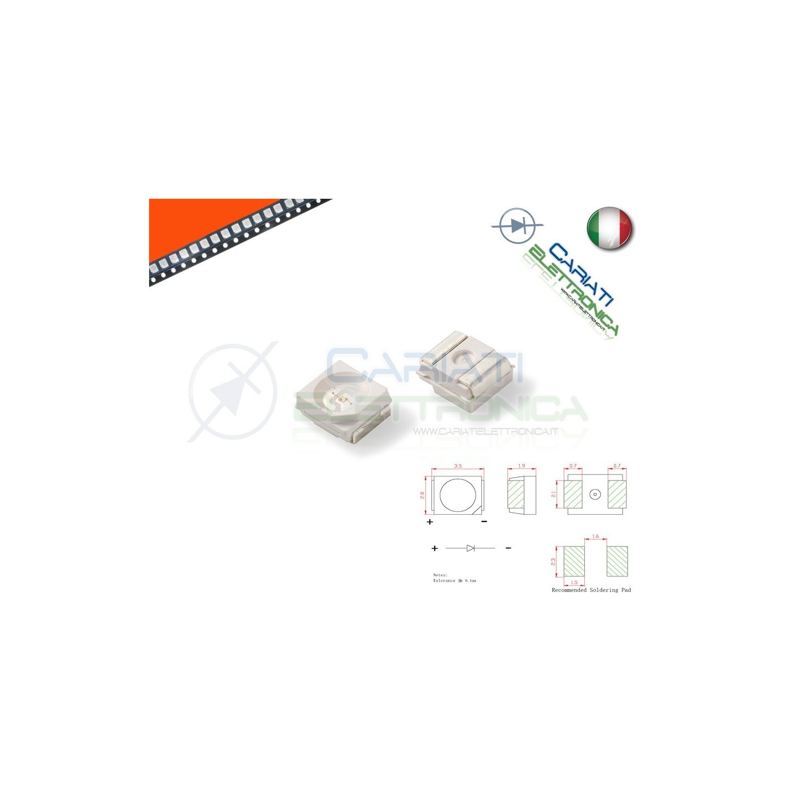 10 pz Led smd 3528 ARANCIONE PLCC PLCC2 Alta Luminosità