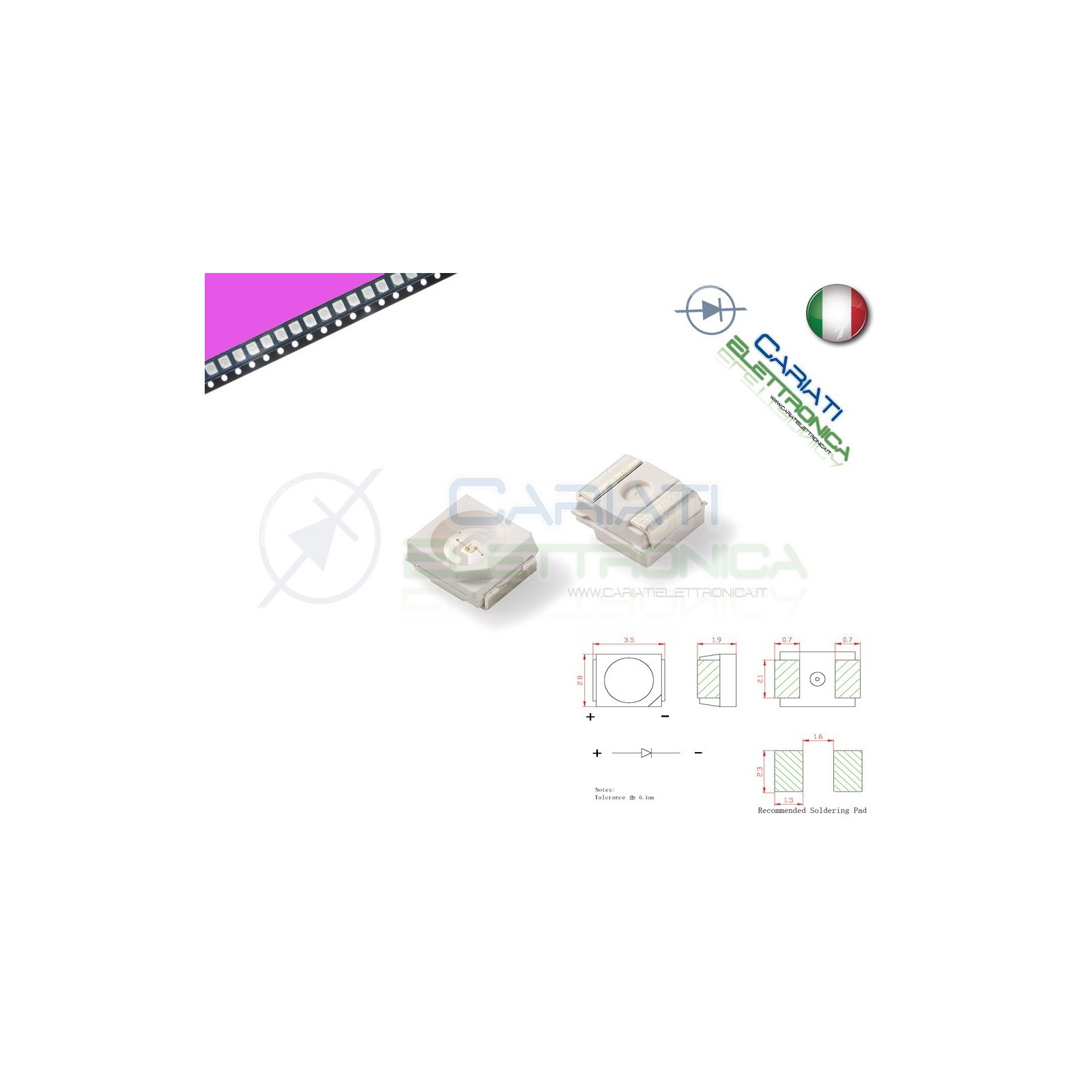 10 pz Led smd 3528 ROSA PLCC PLCC2 Alta Luminosità
