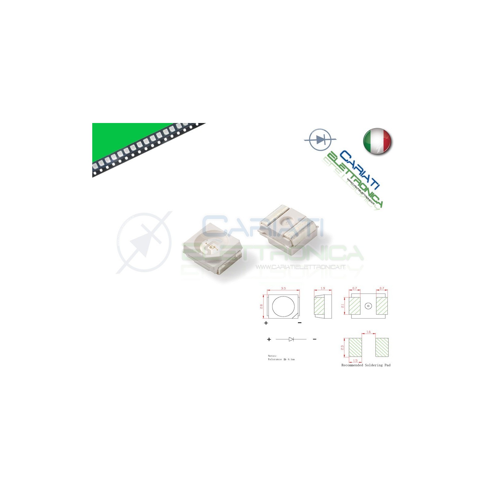 10 pz Led smd 3528 VERDE PLCC PLCC2 Alta Luminosità