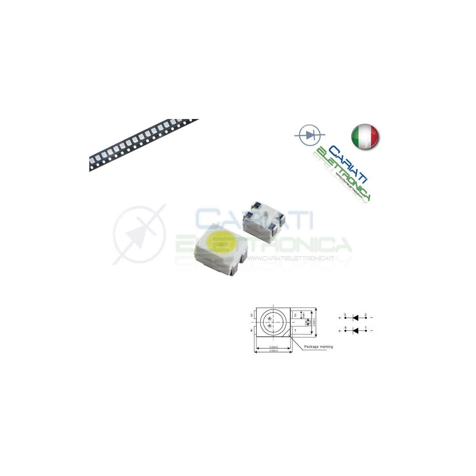 10 pz Led smd 3528 Bianchi bianco freddo PLCC4 alta Luminosità