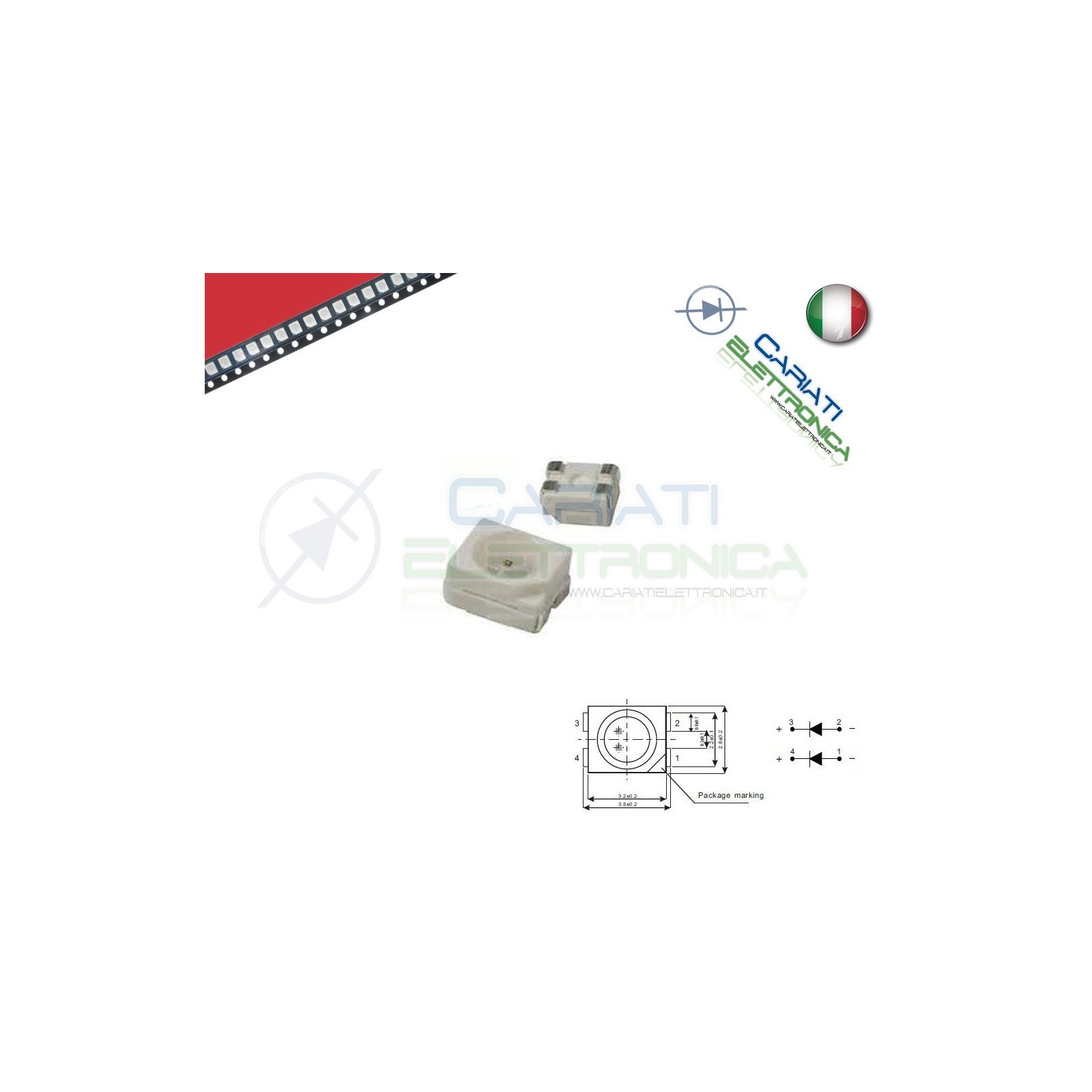 10 pz Led smd 3528 ROSSO PLCC4 alta Luminosità