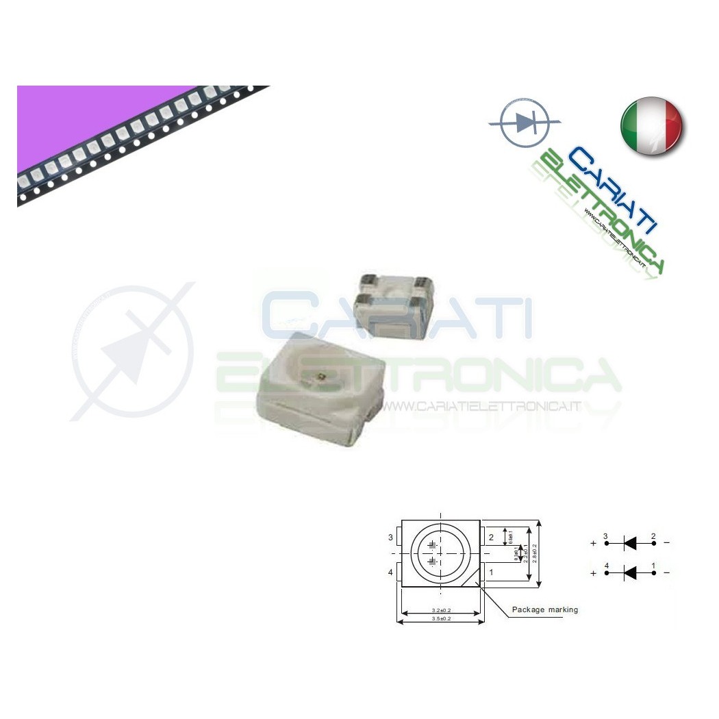 10 pz Led smd 3528 UV PLCC4 alta Luminosità