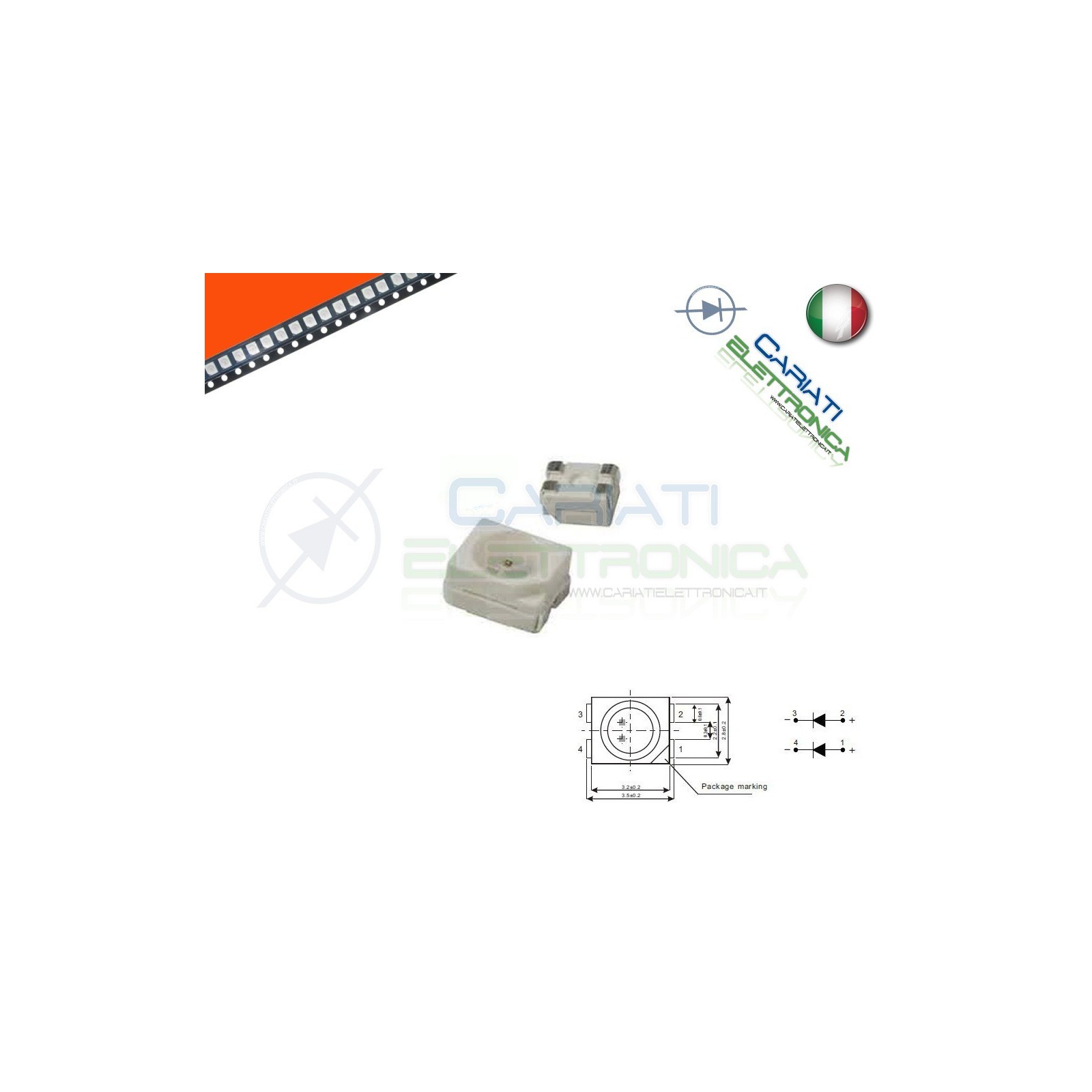 10 pz Led smd 3528 ARANCIONE PLCC4 alta Luminosità