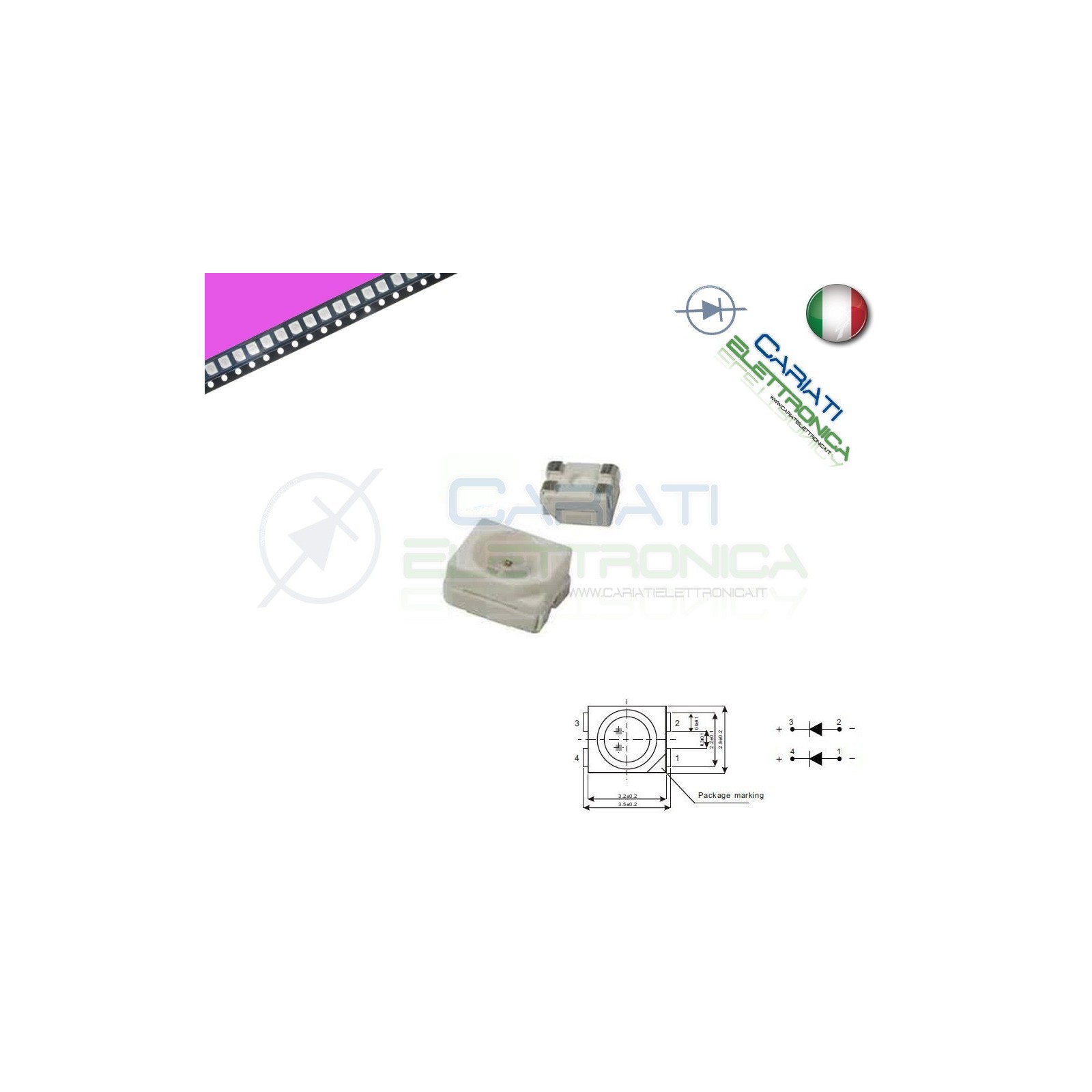 10 pz Led smd 3528 ROSA PLCC4 alta Luminosità