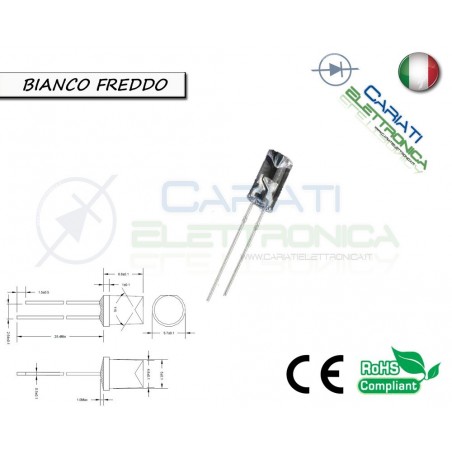 500 pz Led 5mm FLAT TOP Bianco Freddo 13000 mcd alta luminosità