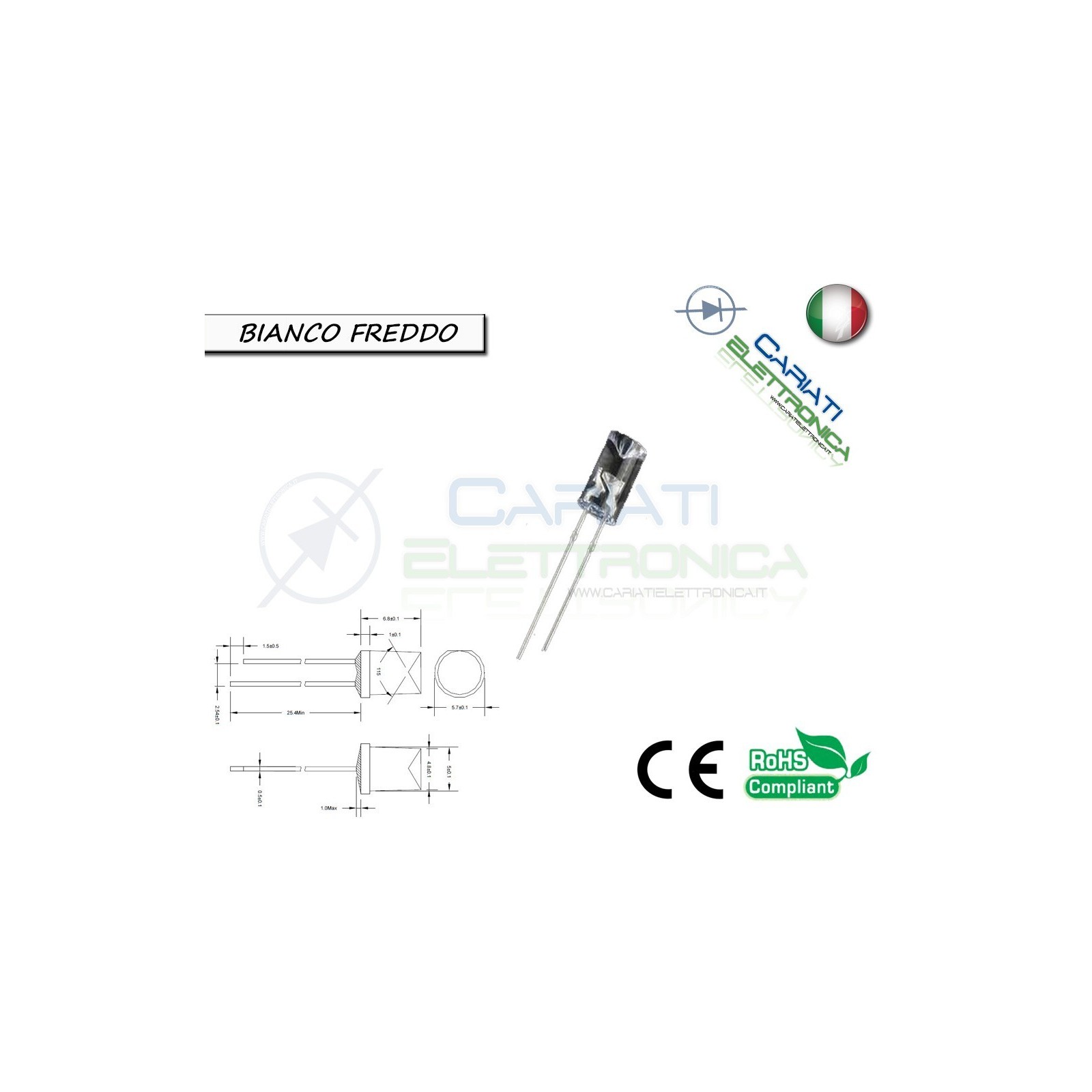 1000 pz Led 5mm FLAT TOP Bianco Freddo 13000 mcd alta luminosità