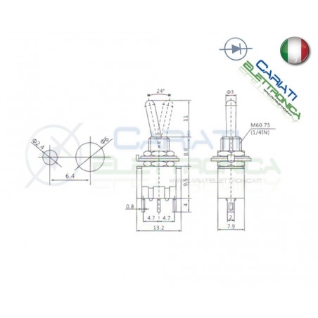 5 Interruttori Deviatore a Leva ON OFF 2A 250V con Ritorno