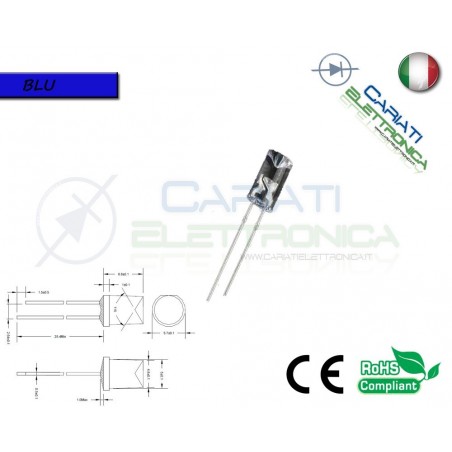 500 pz Led 5mm FLAT TOP BLU 10000 mcd alta luminosità