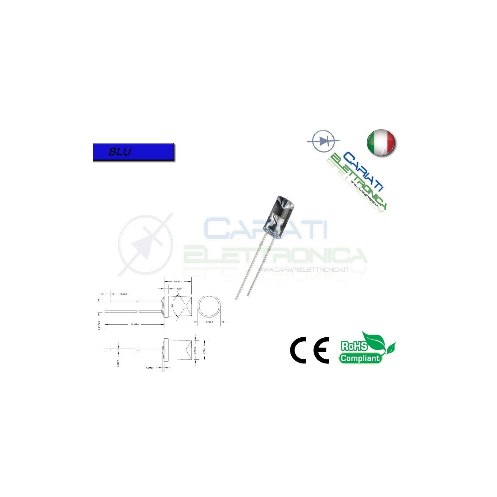 1000 pz Led 5mm FLAT TOP BLU 10000 mcd alta luminosità