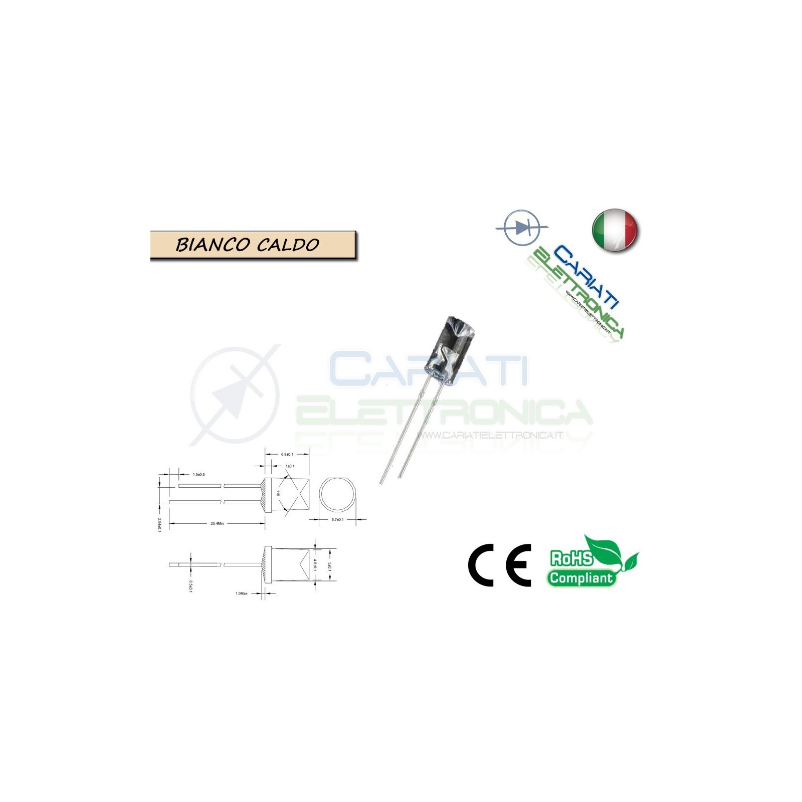 50 pz Led 5mm FLAT TOP Bianco Caldo 13000 mcd alta luminosità