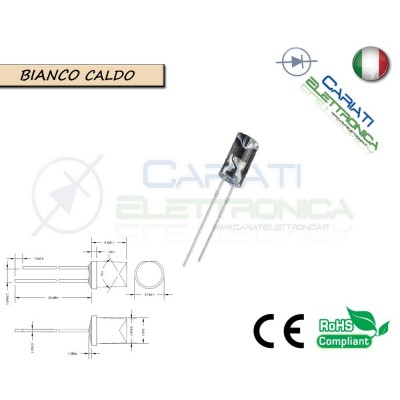 50 pz Led 5mm FLAT TOP Bianco Caldo 13000 mcd alta luminosità