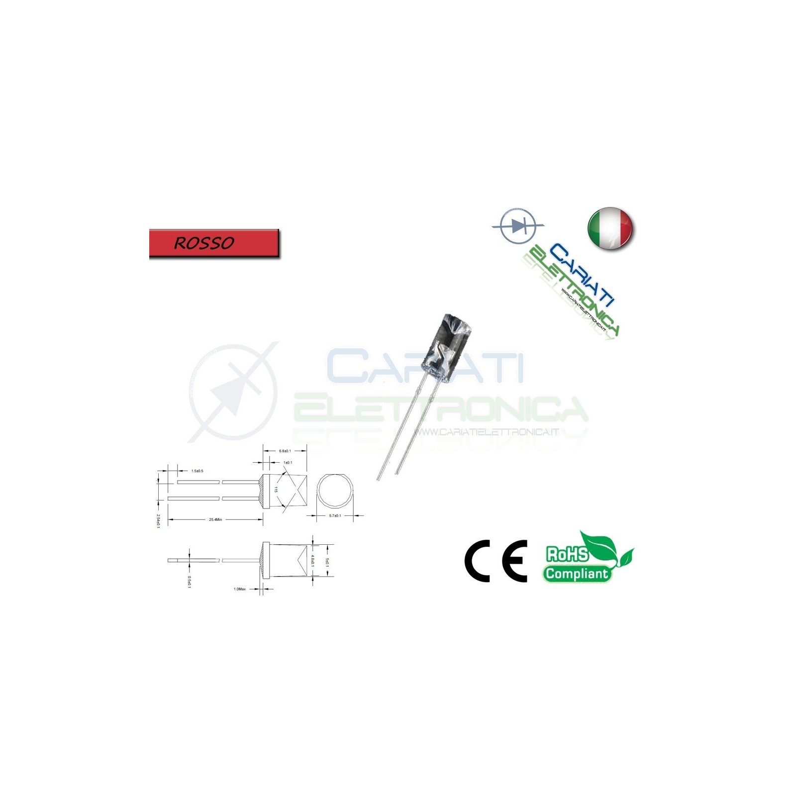 500 pz Led 5mm FLAT TOP Rosso 8000 mcd alta luminosità