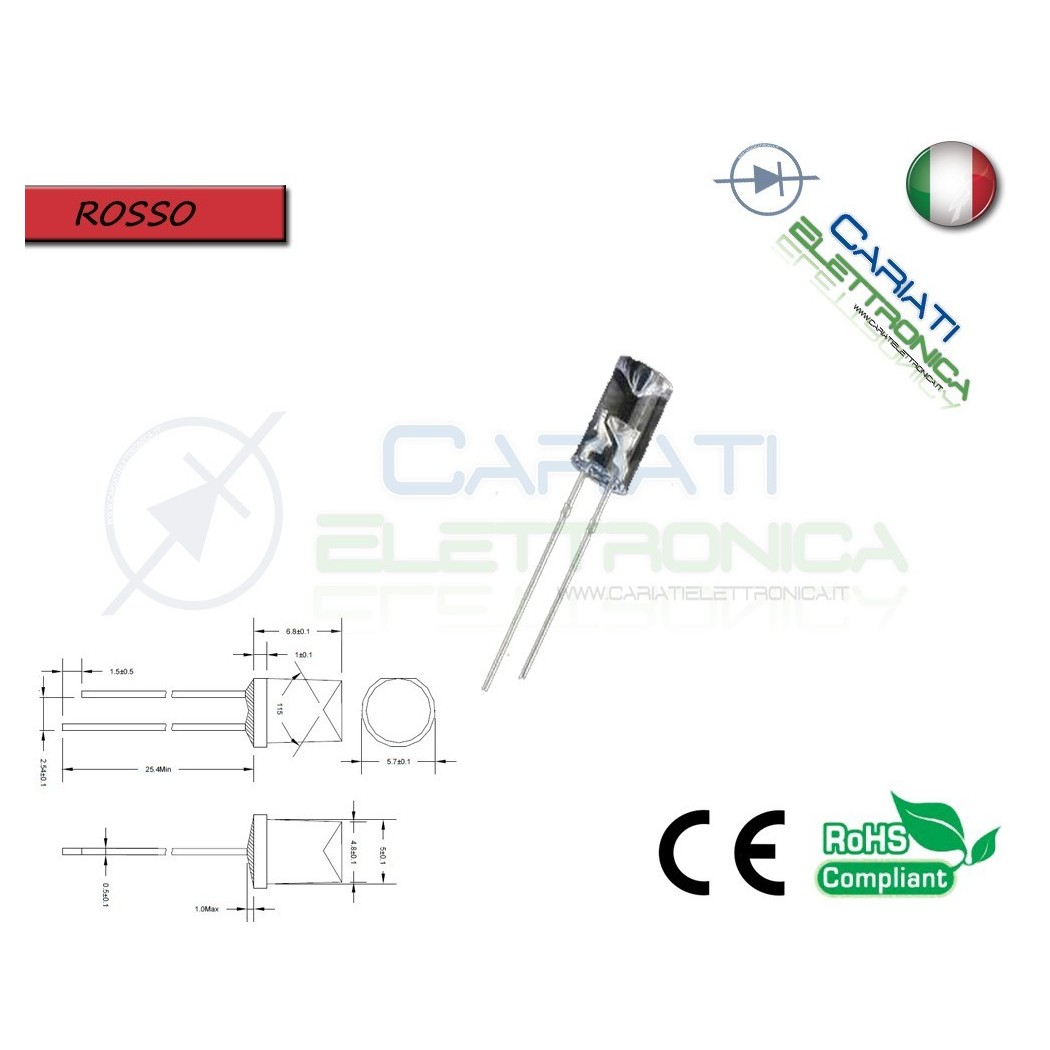 1000 pz Led 5mm FLAT TOP Rosso 8000 mcd alta luminosità