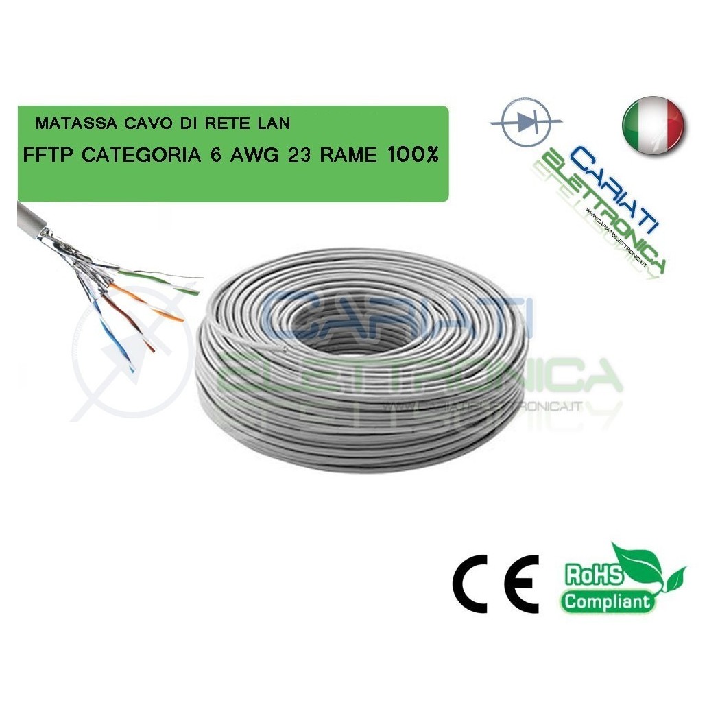 50m 0,42 €/m cat6 CAVO S/FTP PIMF installazione rete Lan Cavo Posa Starr 