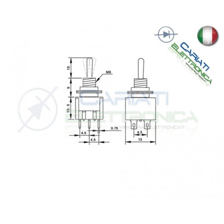 Interruttore Deviatore a Leva ON OFF ON 2A 250V 6 Pin DP3T Bilanciere