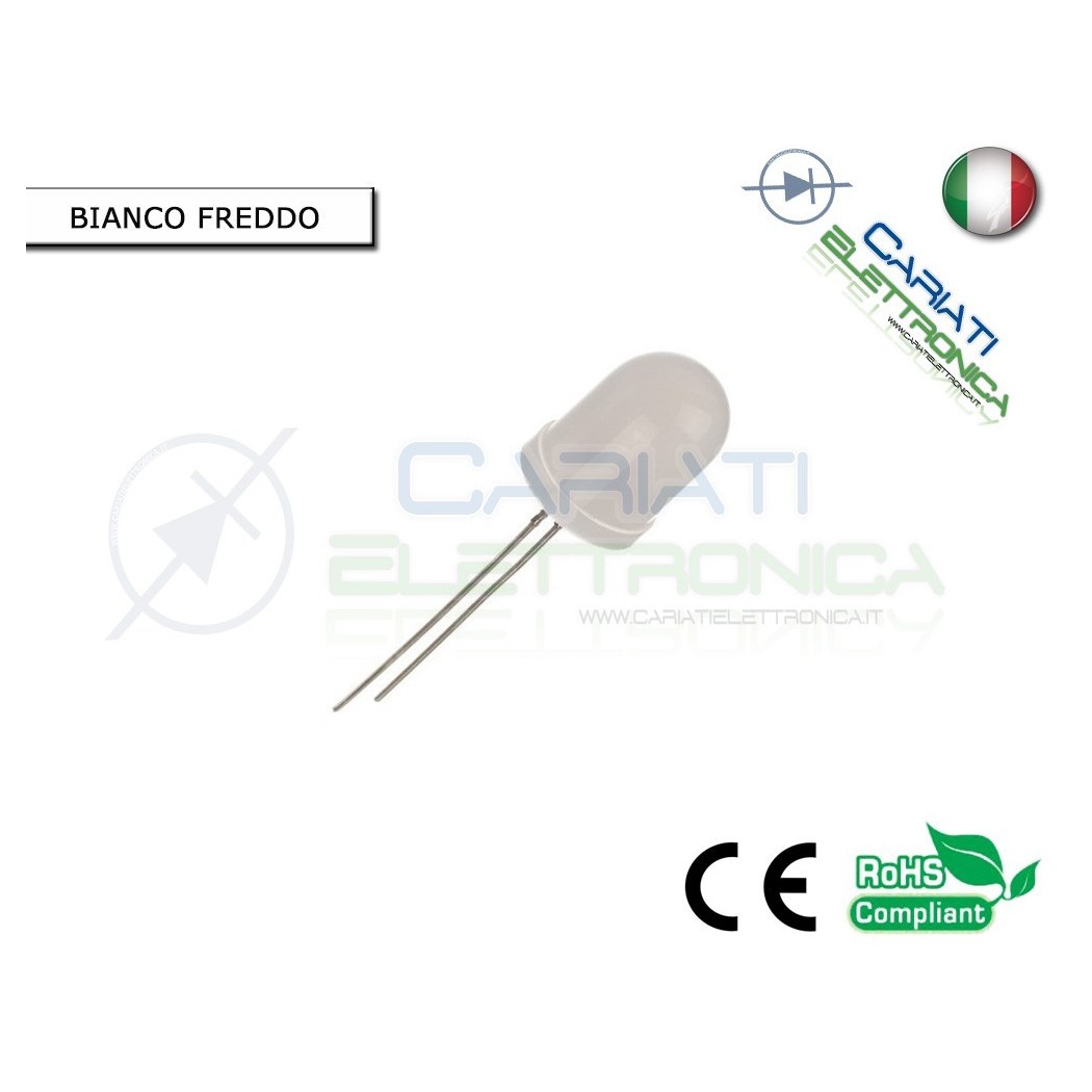 500 pz Led 10mm Bianco Freddo Bianchi Luce Diffusa 1500mcd