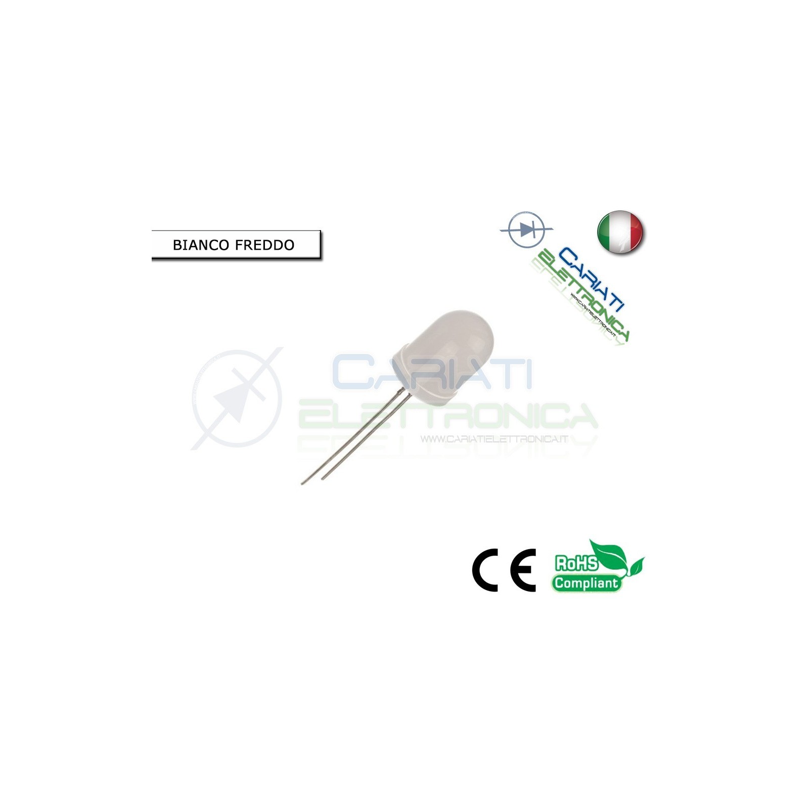 1000 pz Led 10mm Bianco Freddo Bianchi Luce Diffusa 1500mcd
