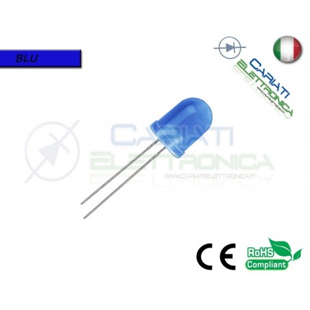 10 pz Led 10mm Blu Luce Diffusa 1500mcd
