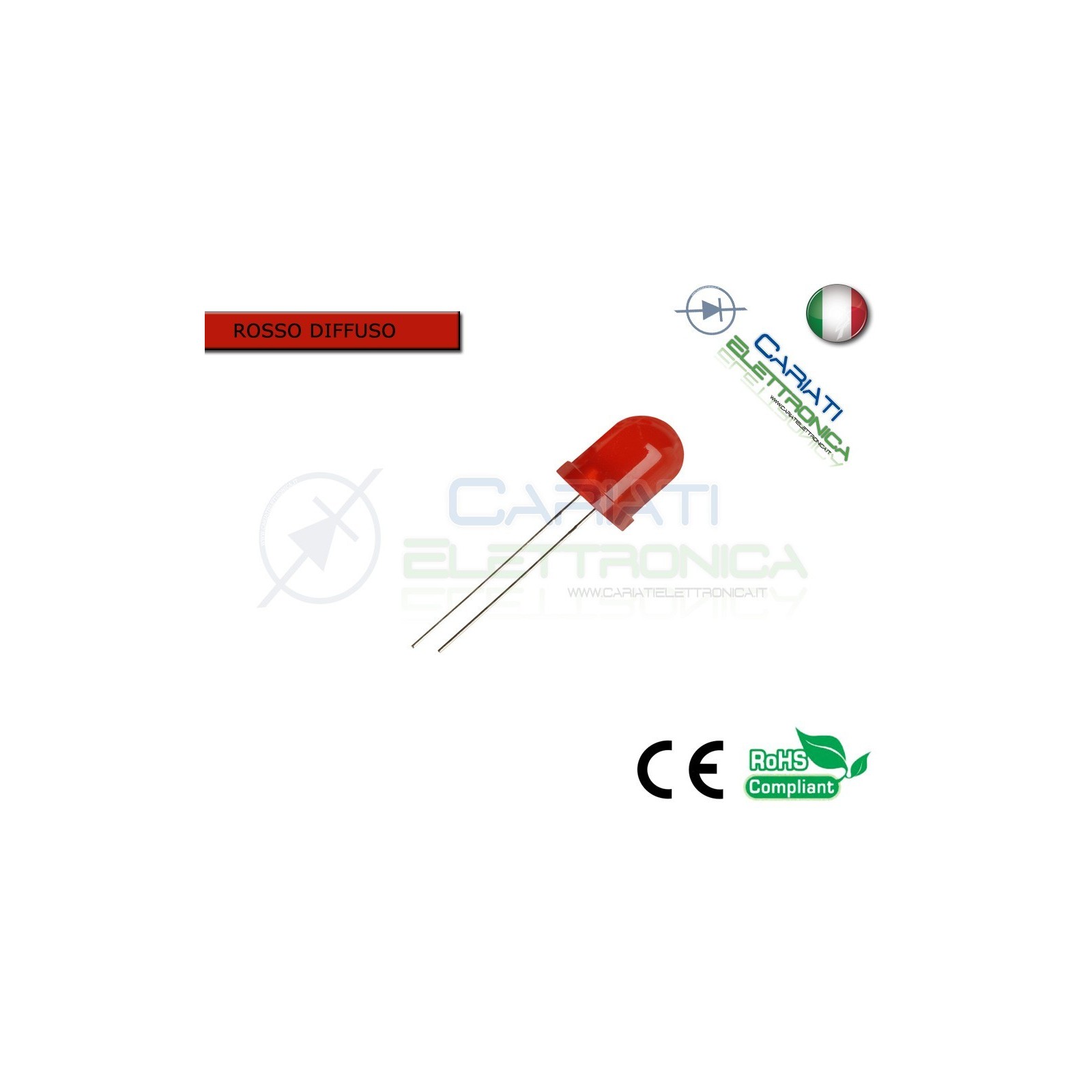 500 pz Led 10mm ROSSO Luce Diffusa 1000mcd Rossi