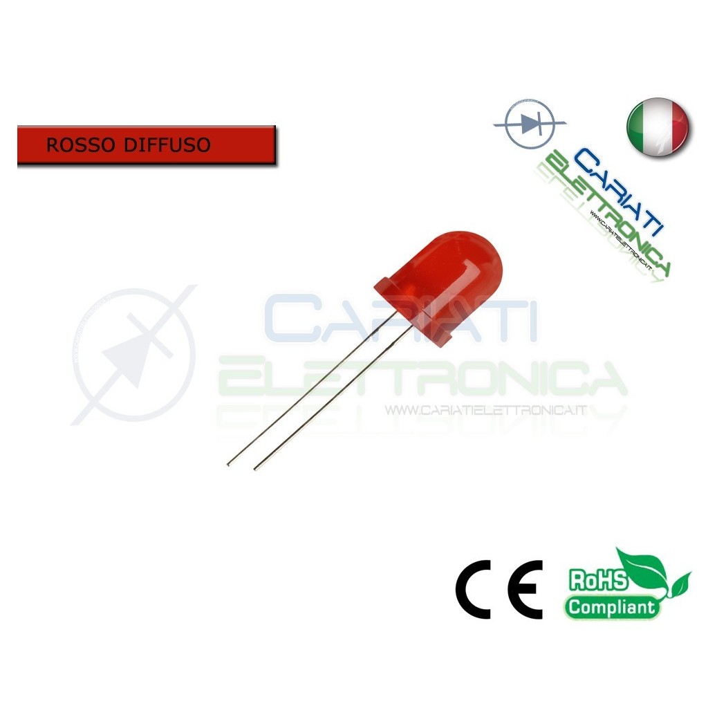 500 pz Led 10mm ROSSO Rossi Luce Diffusa 1000mcd