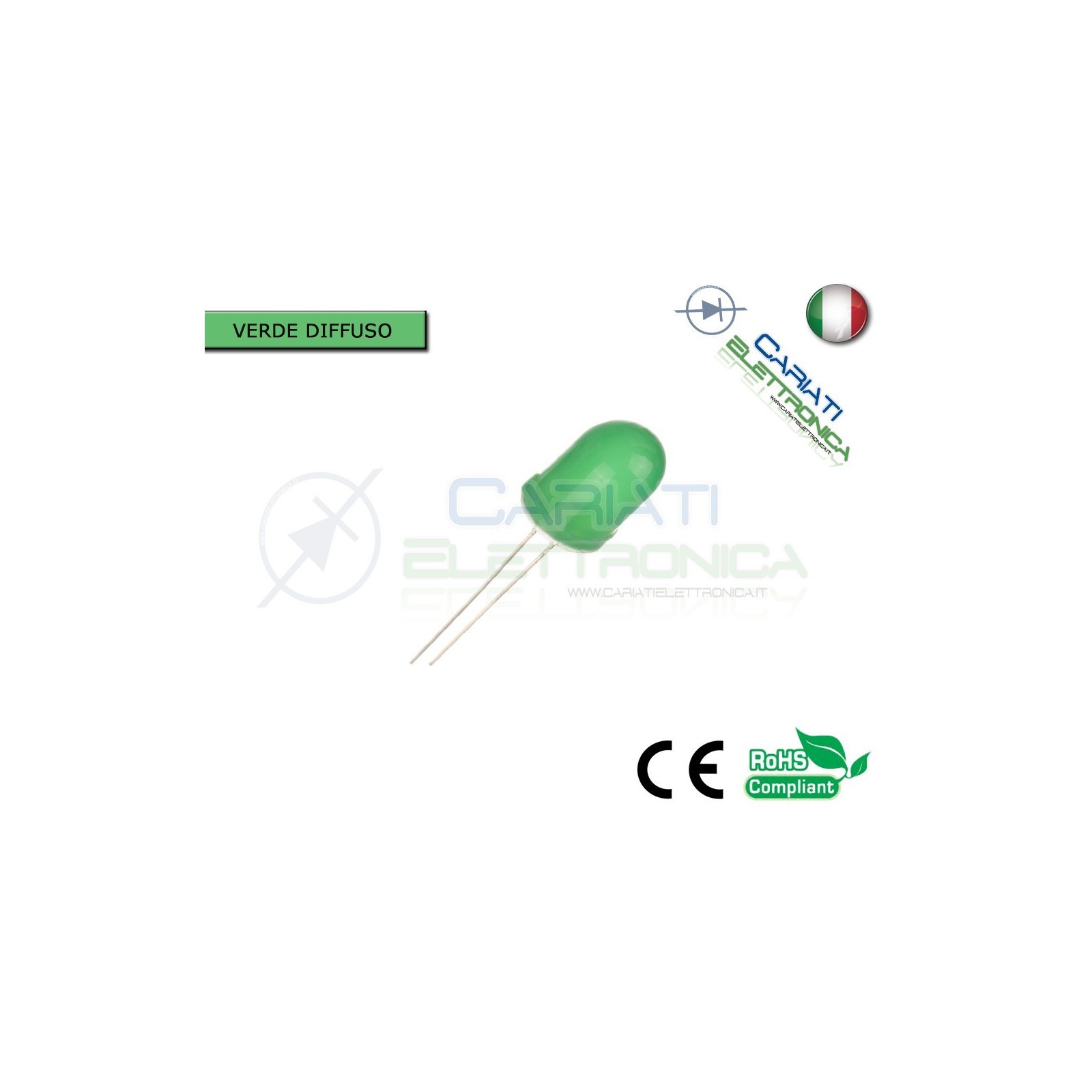 500 pz Led 10mm Verde Verdi Luce Diffusa 1500mcd