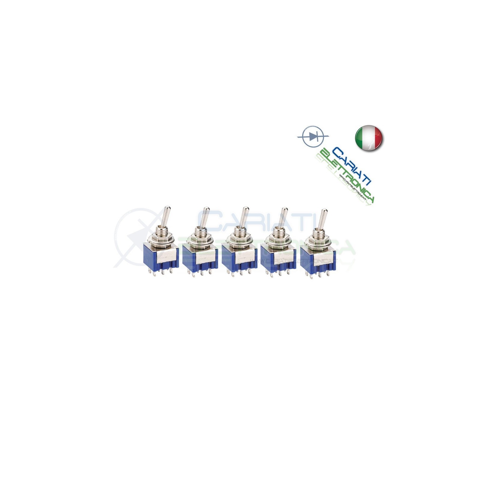 5 PEZZI Interruttore Deviatore a Leva ON OFF ON 2A 250V 6 Pin con Ritorno DP3T