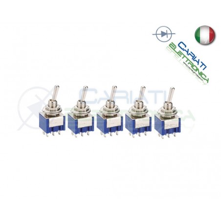 5 PEZZI Interruttore Deviatore a Leva ON OFF ON 2A 250V 6 Pin con Ritorno DP3T