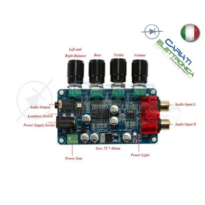 PREAMPLIFICATORE AUDIO STEREO CON LM1036 + NE5532 12V DC RCA TONO VOLUME BALANCE