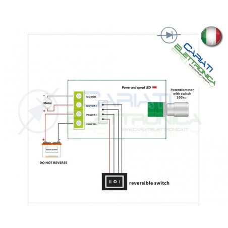 PWM Motore REGOLATORE di velocità giri DC 6V 12V 24V 3A con inversione e switchGenerico