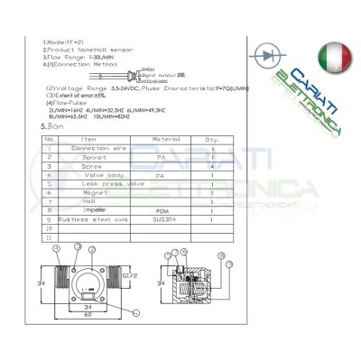 YF-S201 Sensore di flusso per acqua liquidi a effetto Hall arduino pic