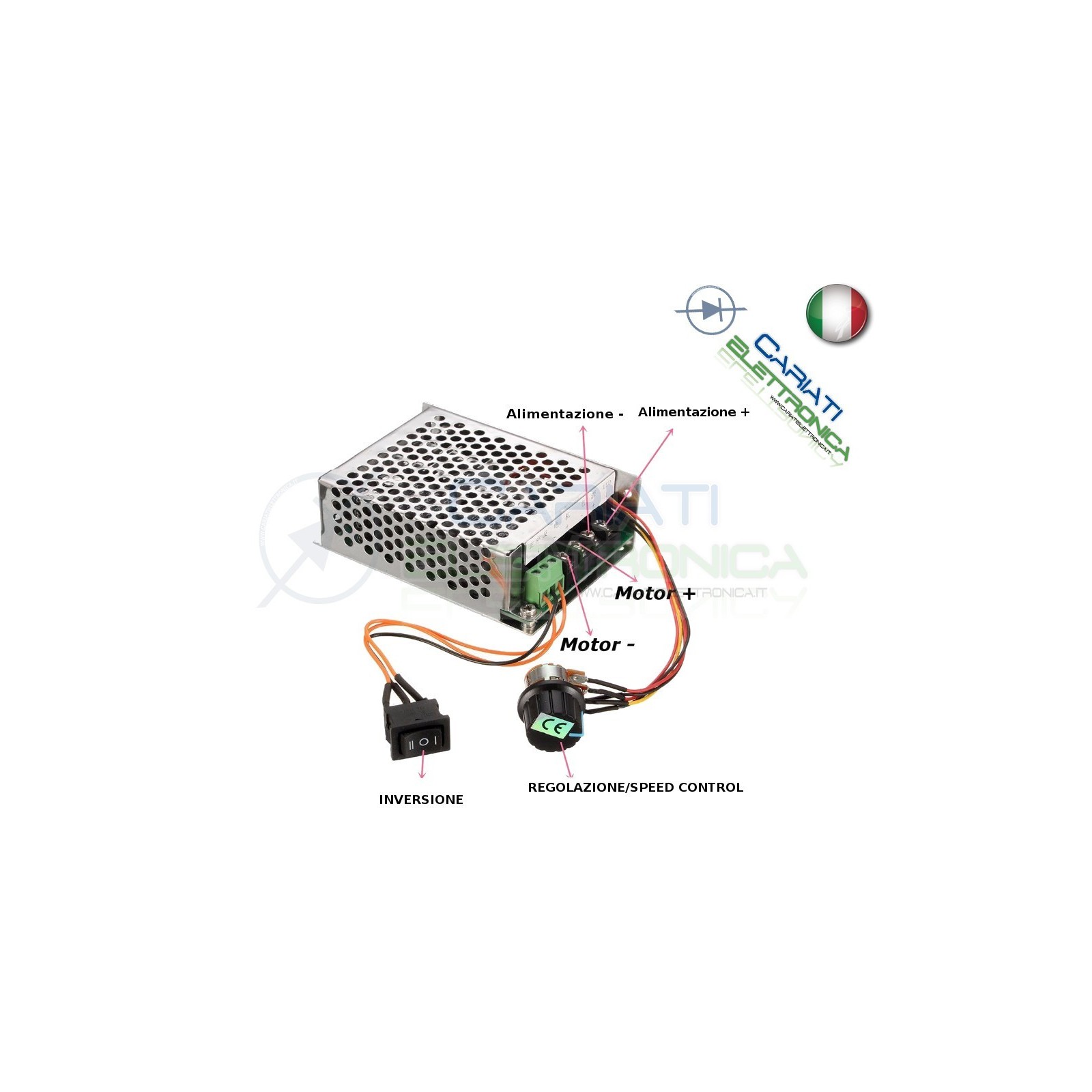 PWM Motore REGOLATORE di velocità giri DC 12V 24V 36V 48V 40A con inversioneGenerico